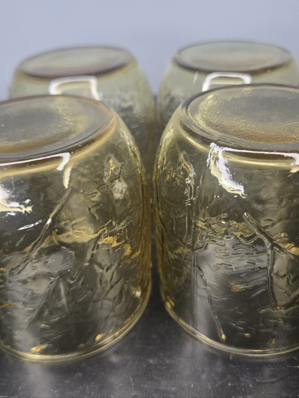 Vintage Anchor Hocking Honey Gold SHERWOOD Pattern Rocks Glasses 9.5oz (4)